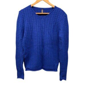 I’M BRIAN Textured Knit Sweater Men’s S Blue V Neck Wool Blend Made‎ in Italy